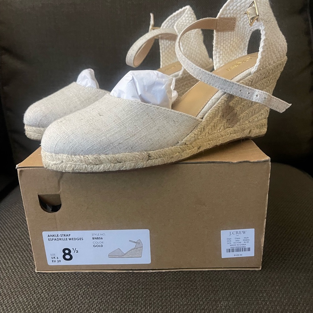 J. Crew NEW Cream Espadrille Wedges with Ankle Strap size 8.5